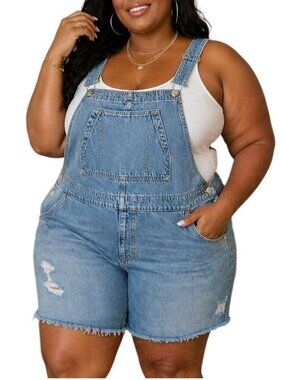 Universal Thread Plus Size 14 Overalls Distressed Denim Blue Adjustable Straps